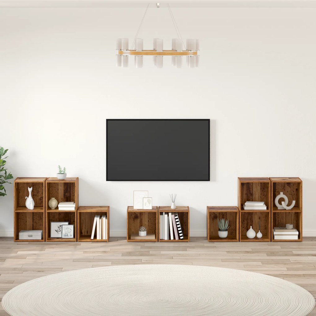 vidaXL Set dulap TV cu raft cu depozitare 8 pcs Lemn Vechi Lemn compozit