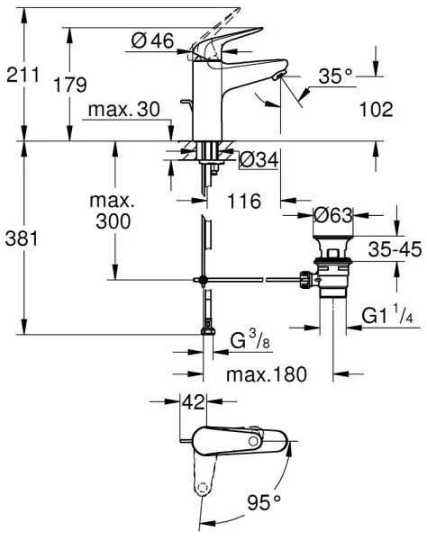 GROHE Baterie pentru lavoar SWIFT 24328001, 179 mm, crom lucios