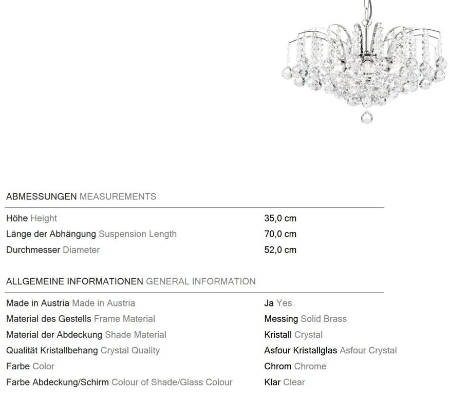 Candelabru cristal Asfour design lux KRISTALL KLASSISCH 6L chrome plated/clear crystal