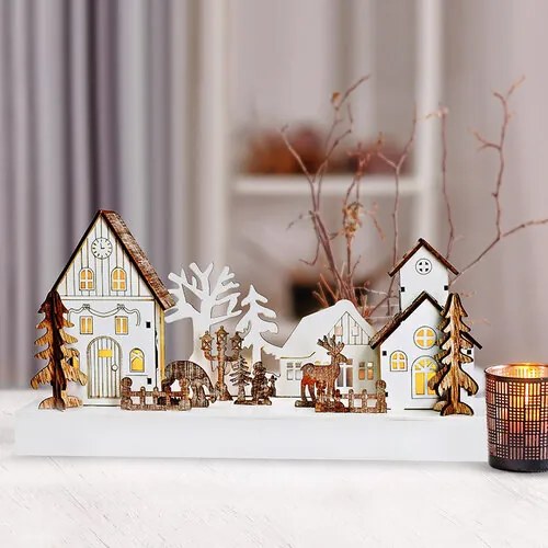 Sat de Crăciun Solight LED, 34 x 17 cm, lemn, 4LED-uri, 2x AA