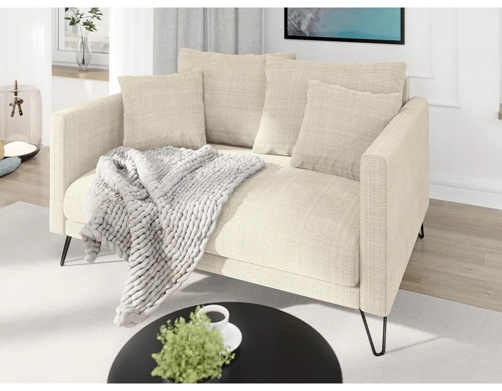 Canapea crem cu tapițerie din chenille 140 cm Freya – Ropez