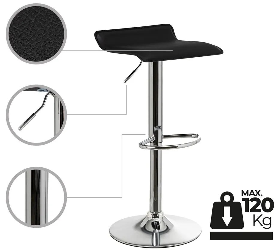 Set de scaune de bar negru cu înălțime ajustabilă 2 buc. tapițat (înălțime șezut 63 cm) – Casa Selección