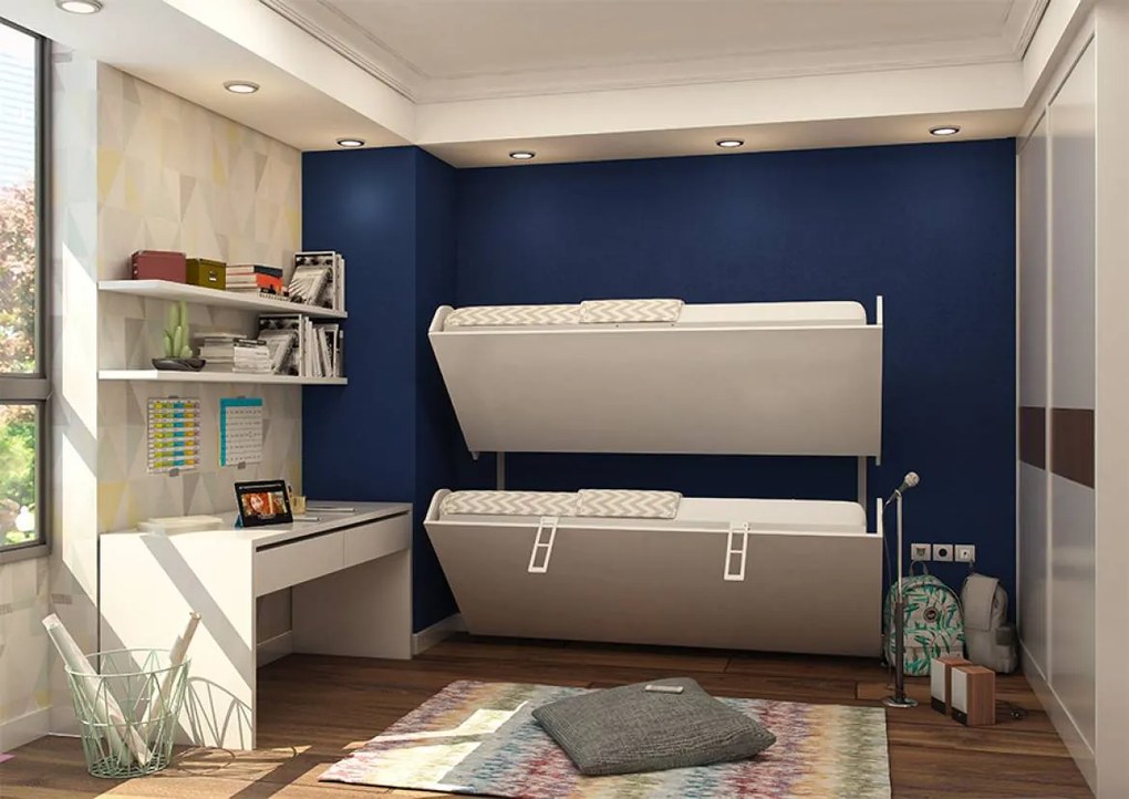 Pat rabatabil suprapus cu somiere incluse - simple bunk (90x200) - alb mat