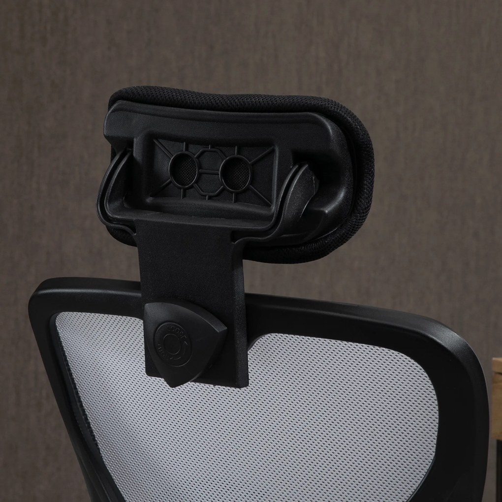 Vinsetto Scaun de Birou Rotativ Scaun de Oficiu cu Înălțime Ajustabilă Spătar Înclinabil Tetieră Reglabilă și Suport Lombar Tapitat în Mesh Respirabil Alb | Aosom Romania