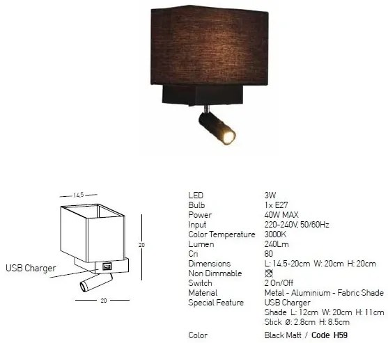 Aplica de perete moderna cu reader LED Hotel