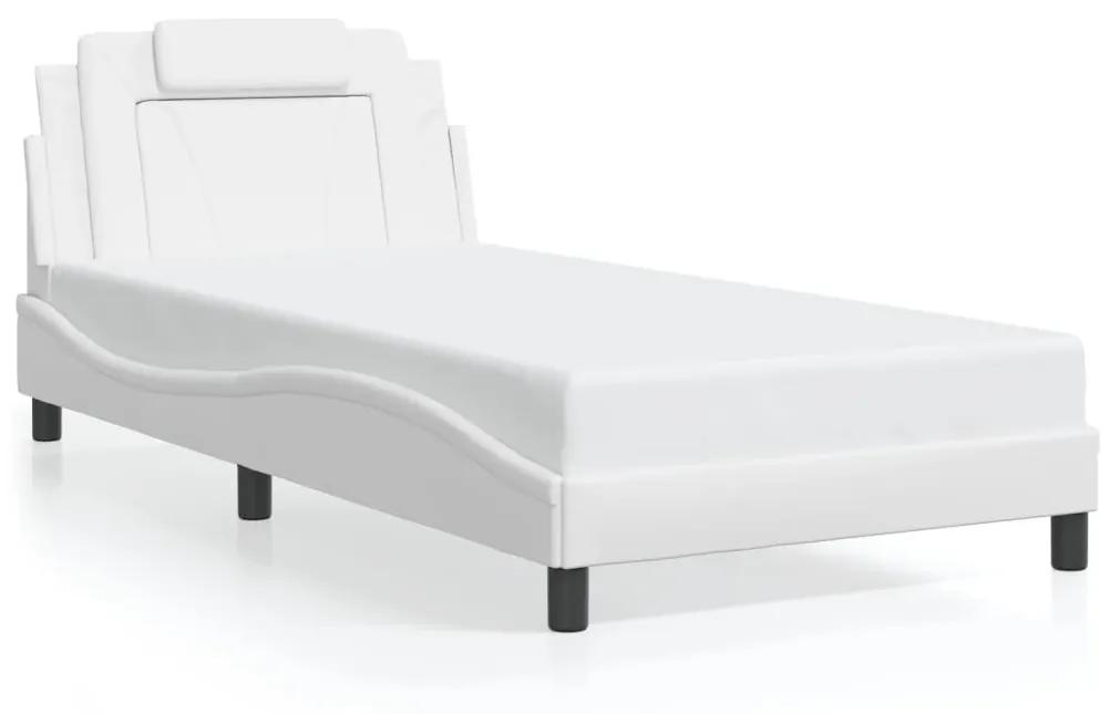 3214002 vidaXL Cadru de pat cu lumini LED, alb, 100x200 cm, piele ecologică