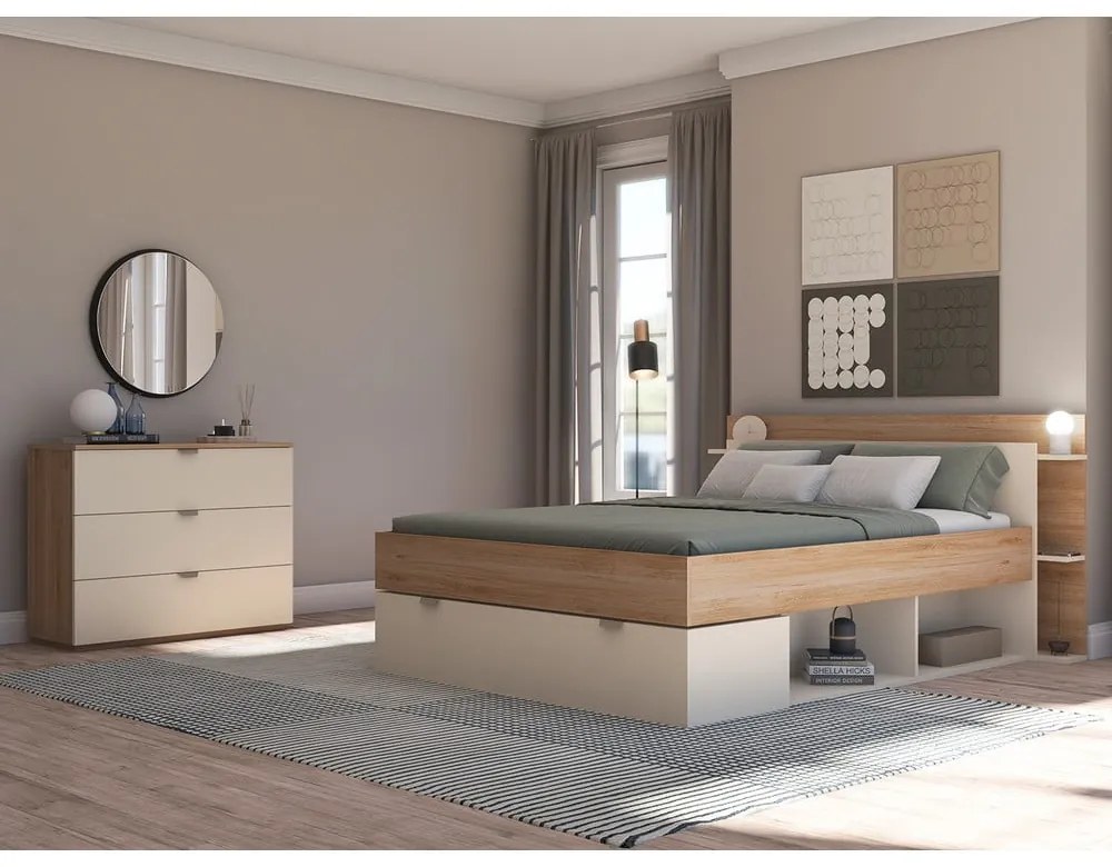 Comodă crem/în culoare naturală cu aspect de lemn de stejar 100x80x40 cm Dennis – Marckeric