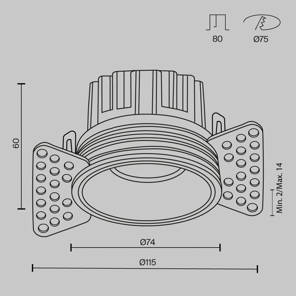 Spot LED incastrabil design tehnic Round D-11,5cm negru