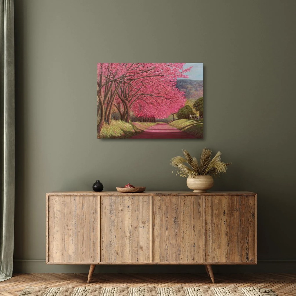 Tablou pe sticlă cu copaci înfloriți (70x50 cm)