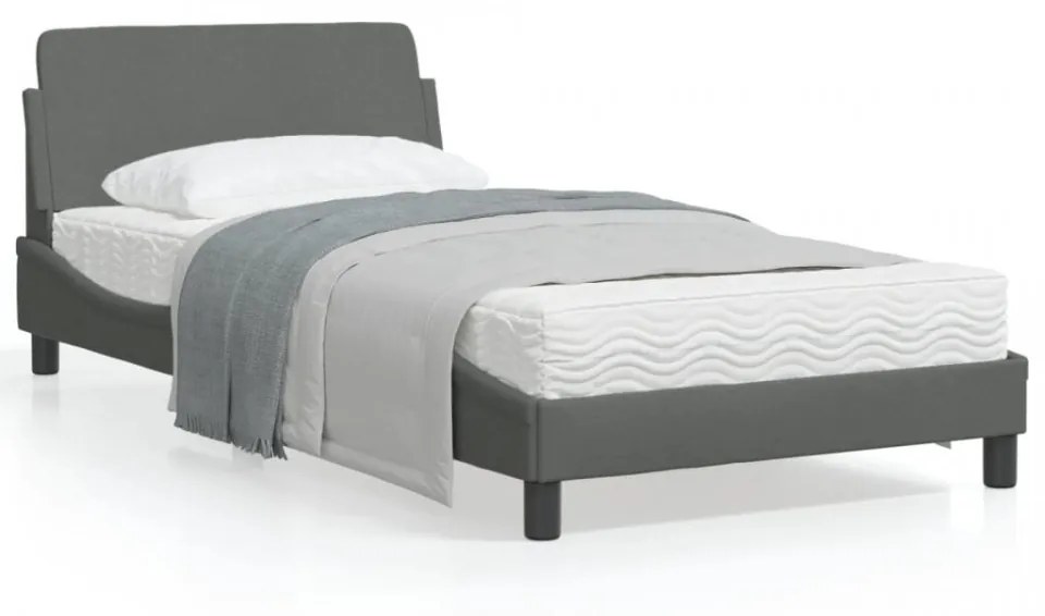 Cadru de pat cu tăblie, gri închis, 100x200 cm, textil