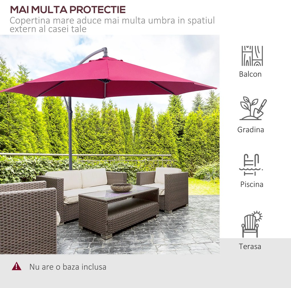 Umbrela Parasolara Decentrata Outsunny, Metal, Bordeaux, Φ3x2.6m | Aosom Romania