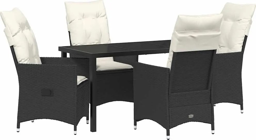 vidaXL Set de masă pentru grădină cu pernă 5 pcs Negru poliratan