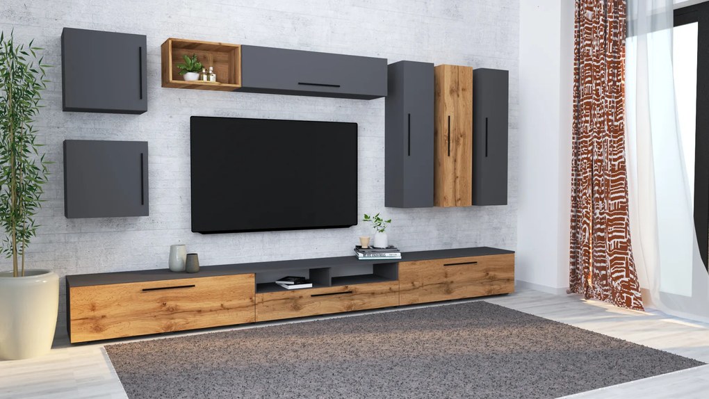 Living haaus Haga V1, Antracit/Stejar Wotan, L 360 cm