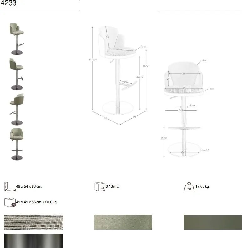 Scaun de bar pivotant cu inaltime reglabila Stool verde inchis