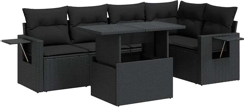 vidaXL Set mobilier de grădină cu perne, 6 piese, negru, poliratan