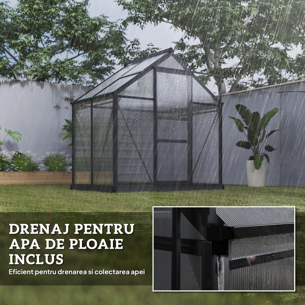 Outsunny Seră de Grădină din Policarbonat Anti UV cu Fereastră și Ușă Glisantă, 190x132x201 cm | Aosom Romania