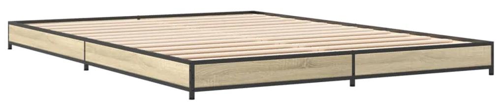 845162 vidaXL Cadru de pat, stejar sonoma, 135x190cm, lemn prelucrat și metal