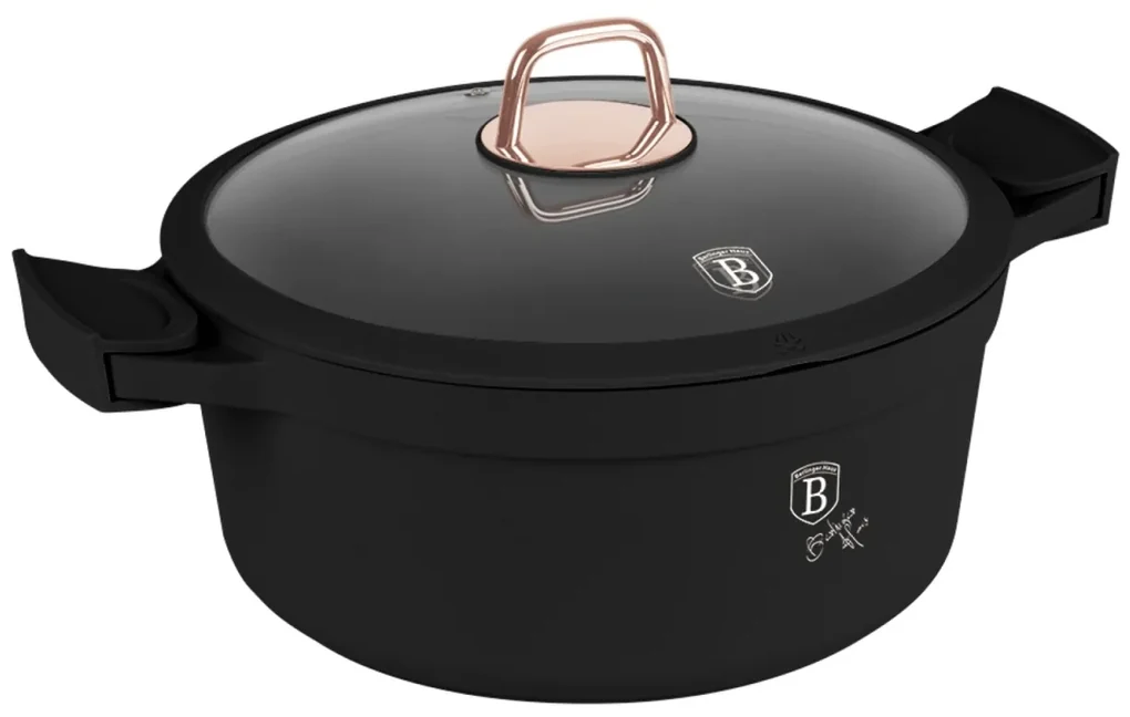 Oală cu capac și mânere de silicon detașabile 28 cm, 6.6L – Berlinger Haus Black Rose Collection BH 7784, neagră, antiaderentă cu titan, ideală