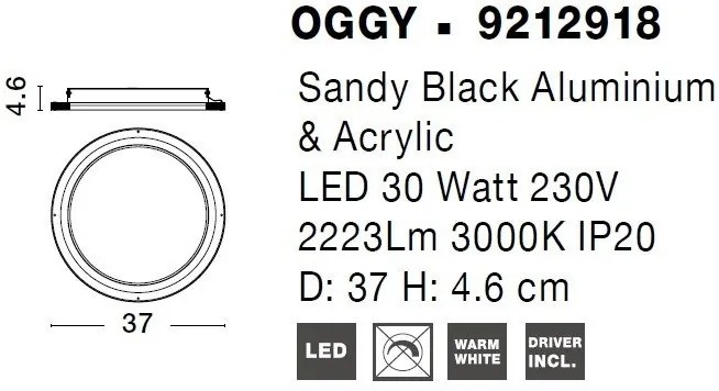 Plafoniera LED dimabila design modern Oggy negru 37cm