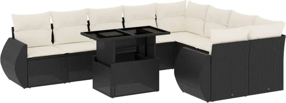 vidaXL Set canapele de grădină cu perne, 10 piese, negru, poliratan