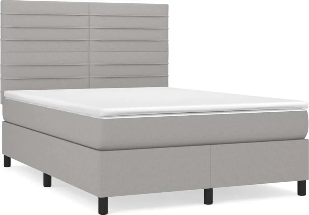 vidaXL Pat box spring cu saltea, gri deschis, 140x190 cm, textil
