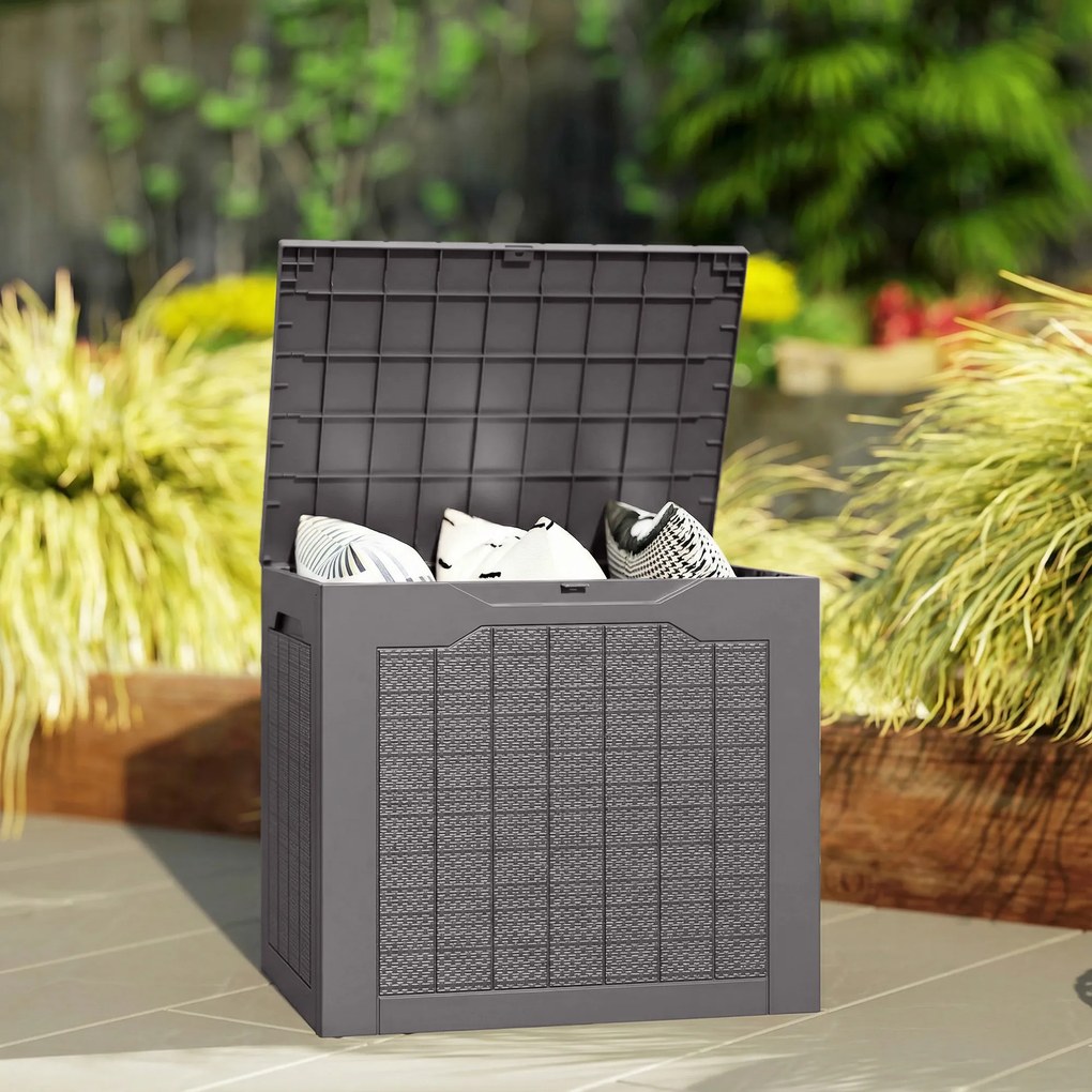 Outsunny Cufăr de Grădină cu Mânere, Container Unelte Impermeabil, 56x41x50 cm, Maro | Aosom Romania