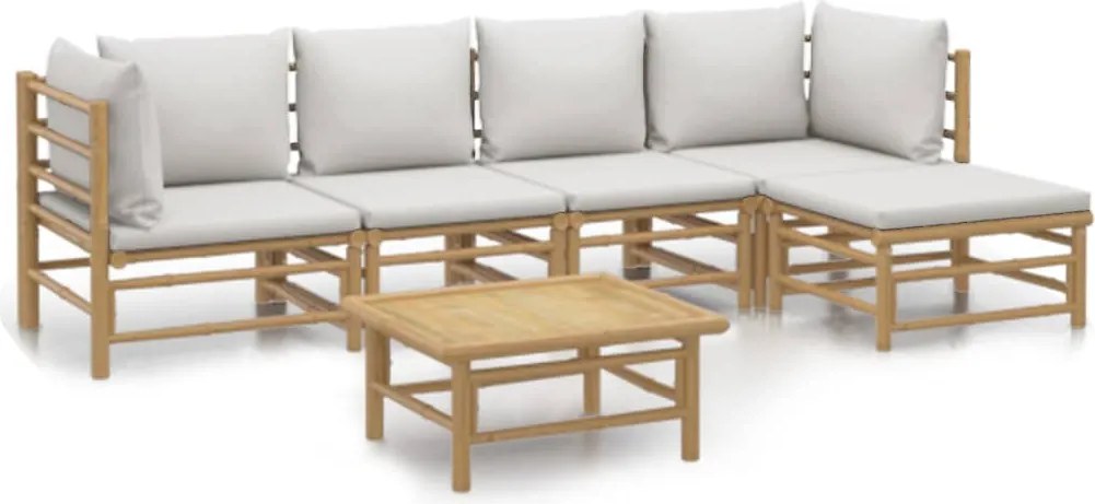 vidaXL Set mobilier de grădină cu perne gri deschis, 6 piese, bambus