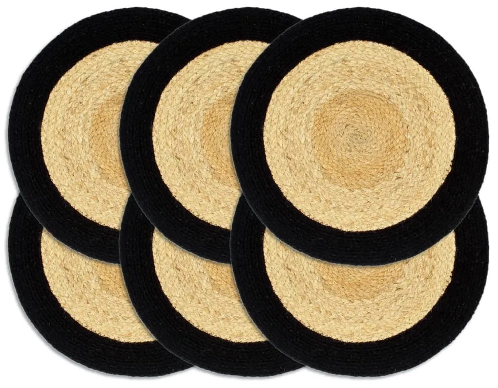 vidaXL Naproane, 6 buc., natural și negru, 38 cm, iută și bumbac