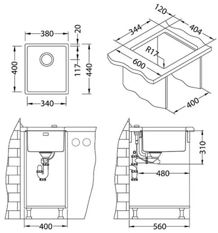 Chiuveta bucatarie aurie sub blat Alveus Kombino 20 Auriu