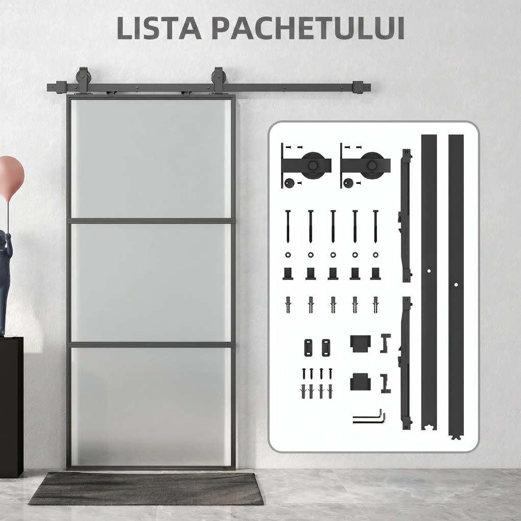 HOMCOM Ușă Glisantă Exterioară pentru Perete 91.4x203.2cm In Sticlă Mată Per Bucătărie | Aosom Romania