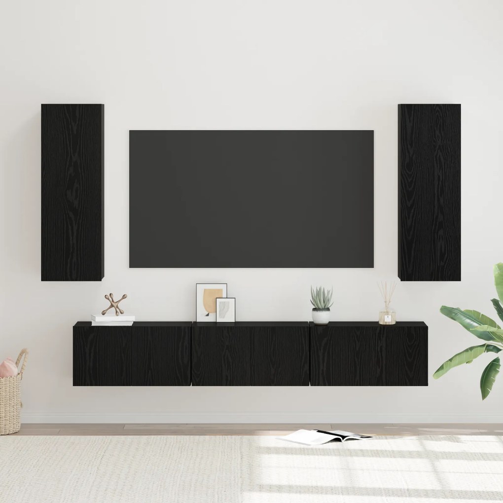 vidaXL Set comodă TV 5 pcs Stejar negru Mediu 30.5 x 30 x 90 cm