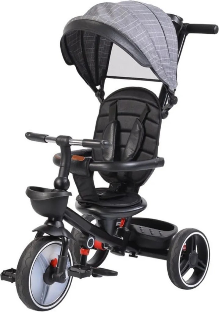 Tricicleta pliabila cu copertina NOVOKIDS™ Classico Trike , Pedale si maner pentru parinti, Scaun reversibil cu rotire 360 grade , Functie Free