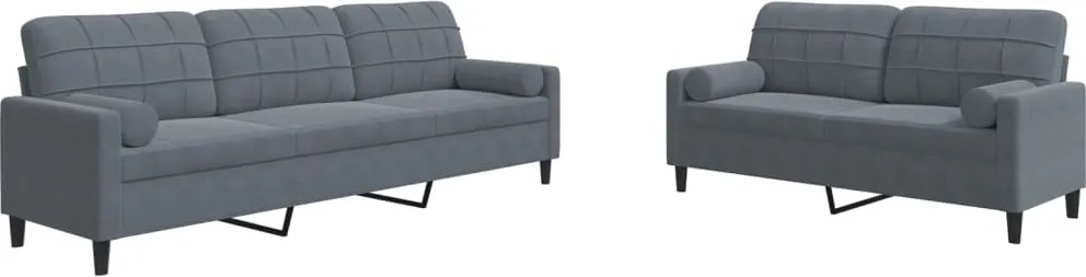 vidaXL Set de canapele cu perne/rulouri, 2 piese, gri închis, catifea