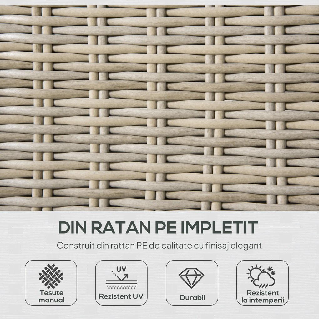 Outsunny Set Mobilier de Grădină Ratan 4 Piese, Canapea, Fotolii, Măsuță, Perne Detașabile Lavabile, Kaki Bej | Aosom Romania