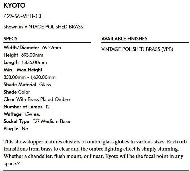 Lustra suspendata cu 12 globuri sticla, Kyoto 427-56-VPB-CE HVL