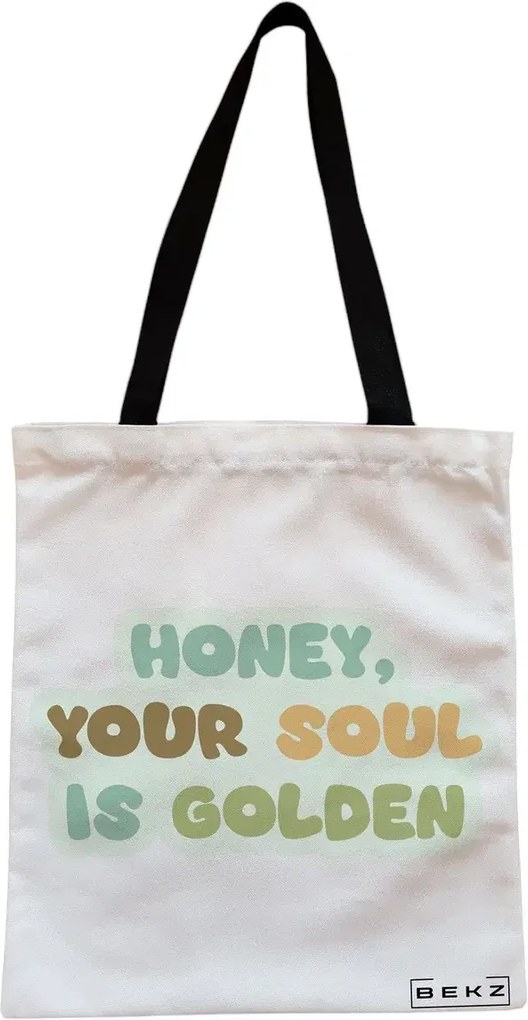 Sacosa de Panza pentru Cumparaturi, Geanta Tote, model Golden Soul, Cu fermoar, 38x34.5 cm, Alba, BEKZ®