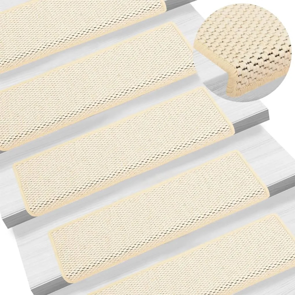 Covorase scari autoadezive, 15 buc., crem, 65x25 cm, sisal 15, Crem, 65 x 25 cm