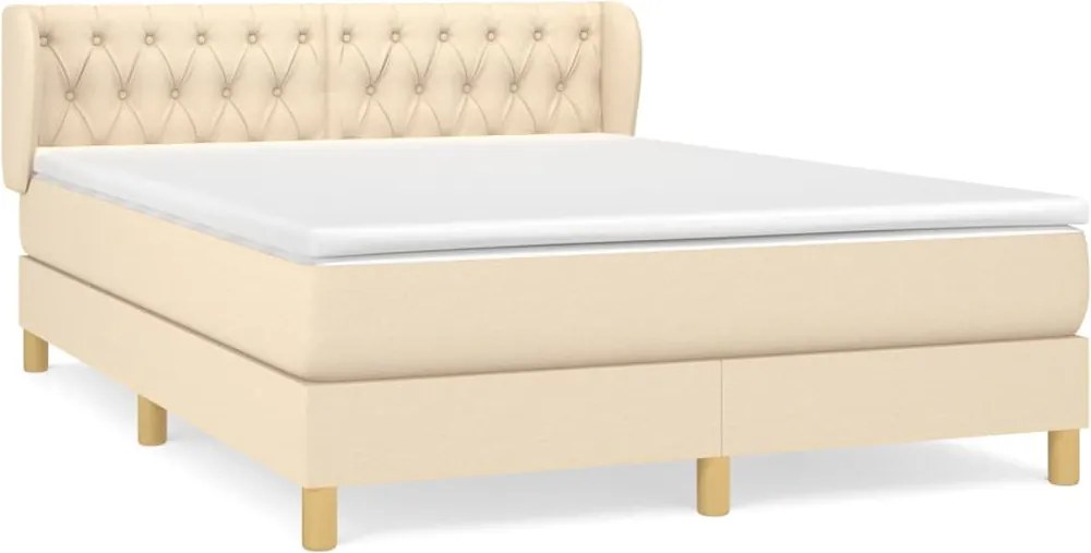 vidaXL Pat box spring cu saltea, crem, 140x200 cm, textil