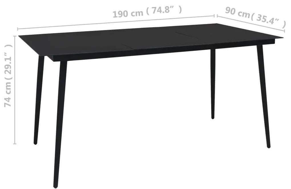 Masa de gradina, negru, 190 x 90 x 74 cm, otel si sticla 1, 190 x 90 x 74 cm