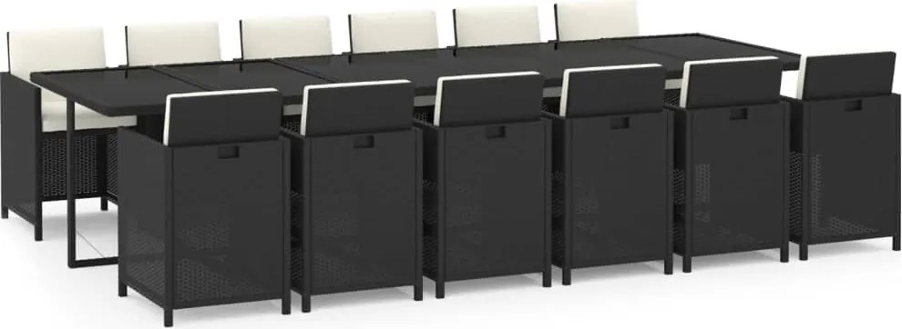 vidaXL Set mobilier de exterior cu perne, 13 piese, negru, poliratan