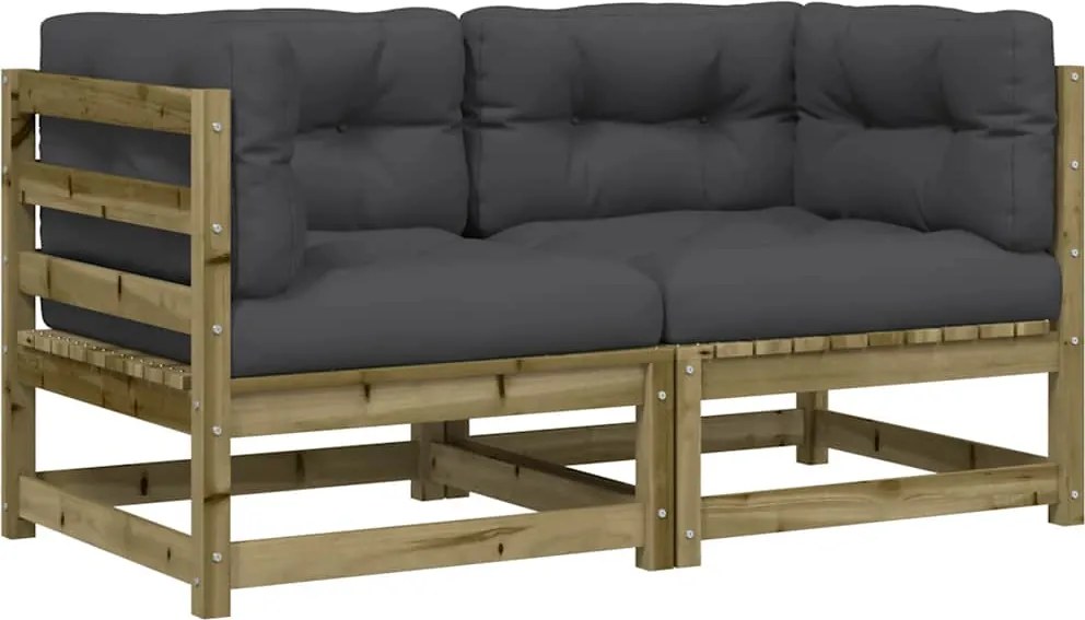 vidaXL Canapele de colț de grădină cu perne, 2 buc., lemn pin tratat