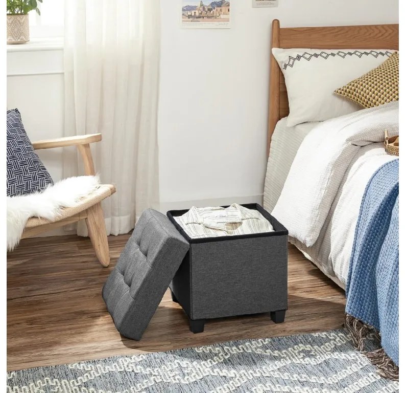 Skládací taburet s úložným prostorem OSCAR 38x38 cm, šedý