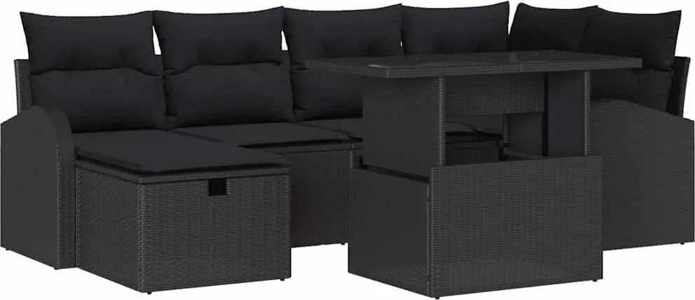 vidaXL Set de canapele pentru grădină cu pernă 7 pcs Negru Rattan poli