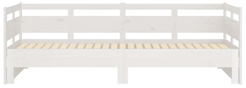 Pat de zi extensibil, alb, 2x(80x200) cm, lemn masiv de pin Alb, 80 x 200 cm