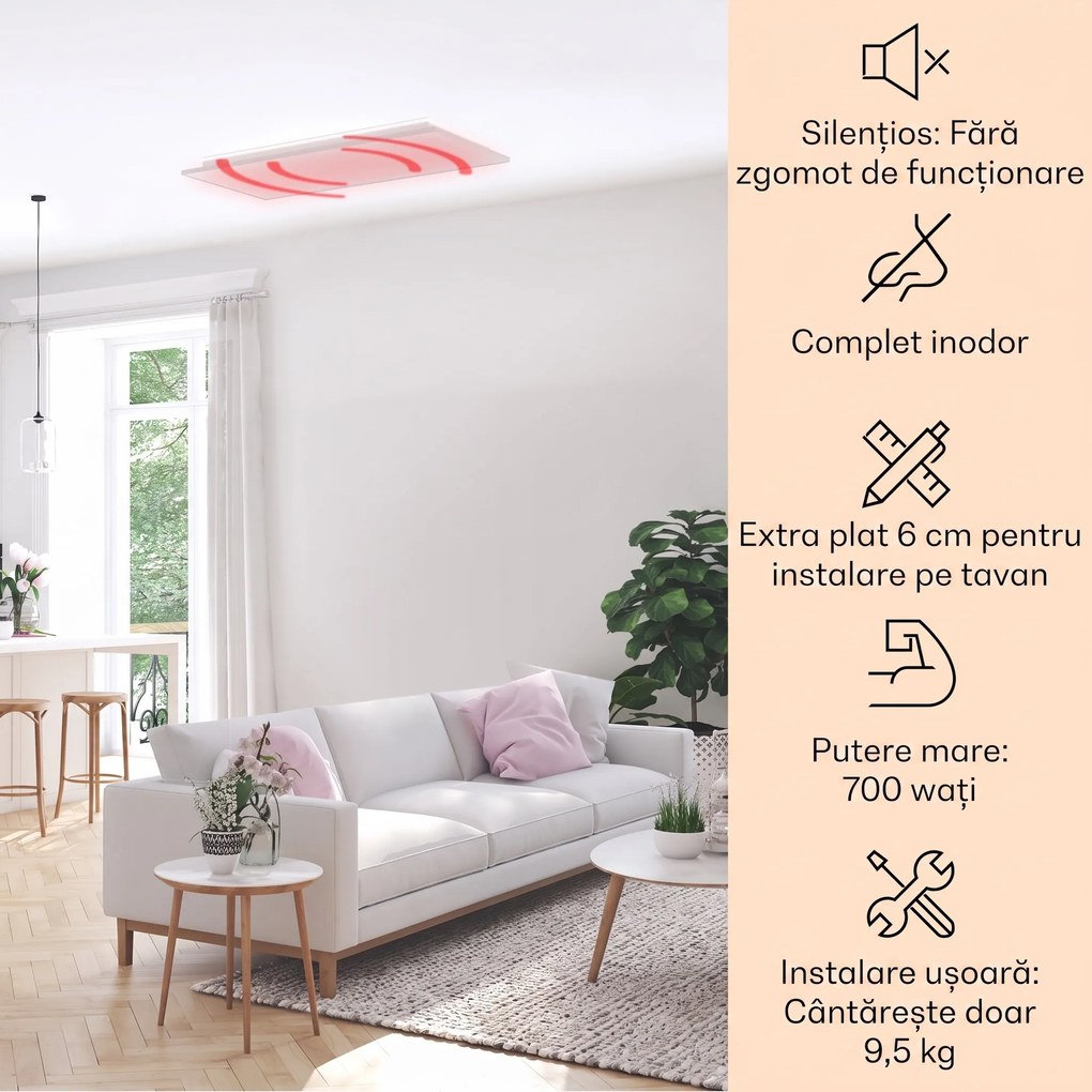 Klarstein Wondersky, Încălzitor infraroșu de tavan, 700 W, 120 x 60 x 6,5 cm (L x Î x l), IP44