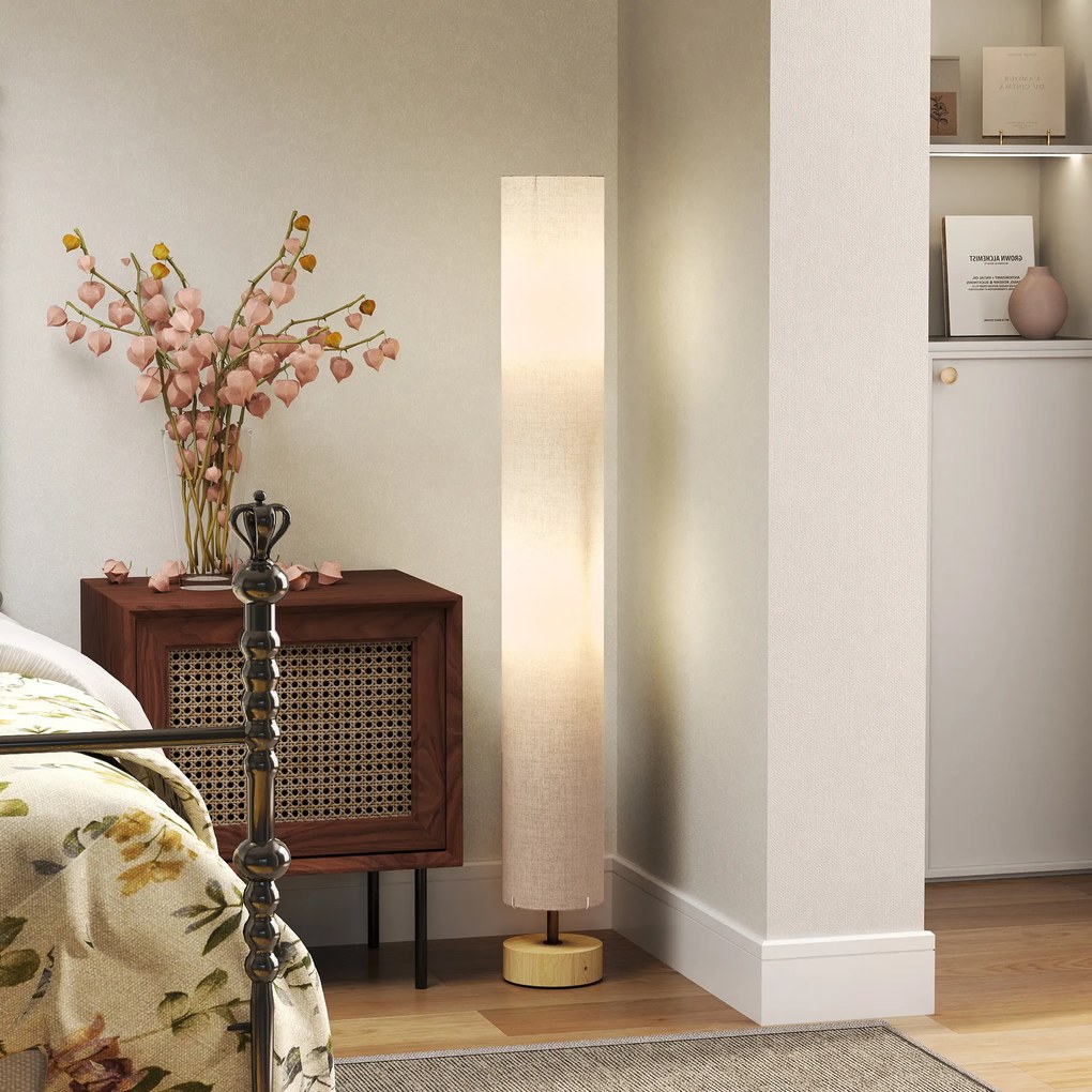 HOMCOM Lampadare de podea pentru living cu abajur din in, comutator de picior, 2 x dulie E27, 120 cm, gri | Aosom Romania