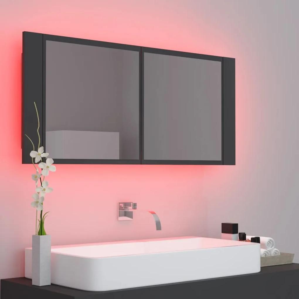 Dulap de baie cu oglinda si LED, gri, 100x12x45 cm Gri