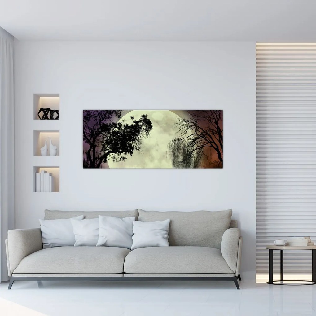 Tablou - Lună plină deasupra apei (120x50 cm)