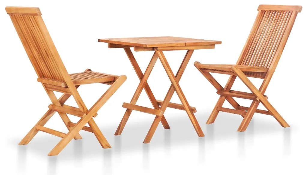 vidaXL Set mobilier de bistro pliabil, 3 piese, lemn masiv de tec