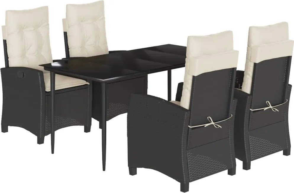 vidaXL Set mobilier de grădină cu perne, 5 piese, negru, poliratan